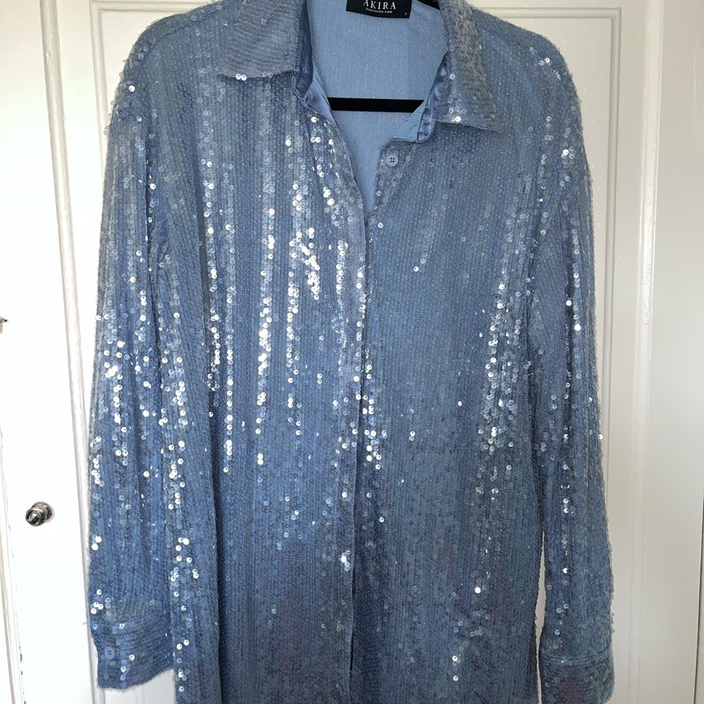Akira Oversized Sequin Shirt Dress S